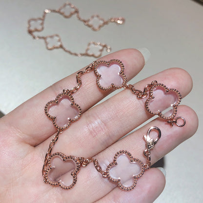 [Moco jewelrys]CLOVER 5 MOTIF ROCK CRYSTAL BRACELET