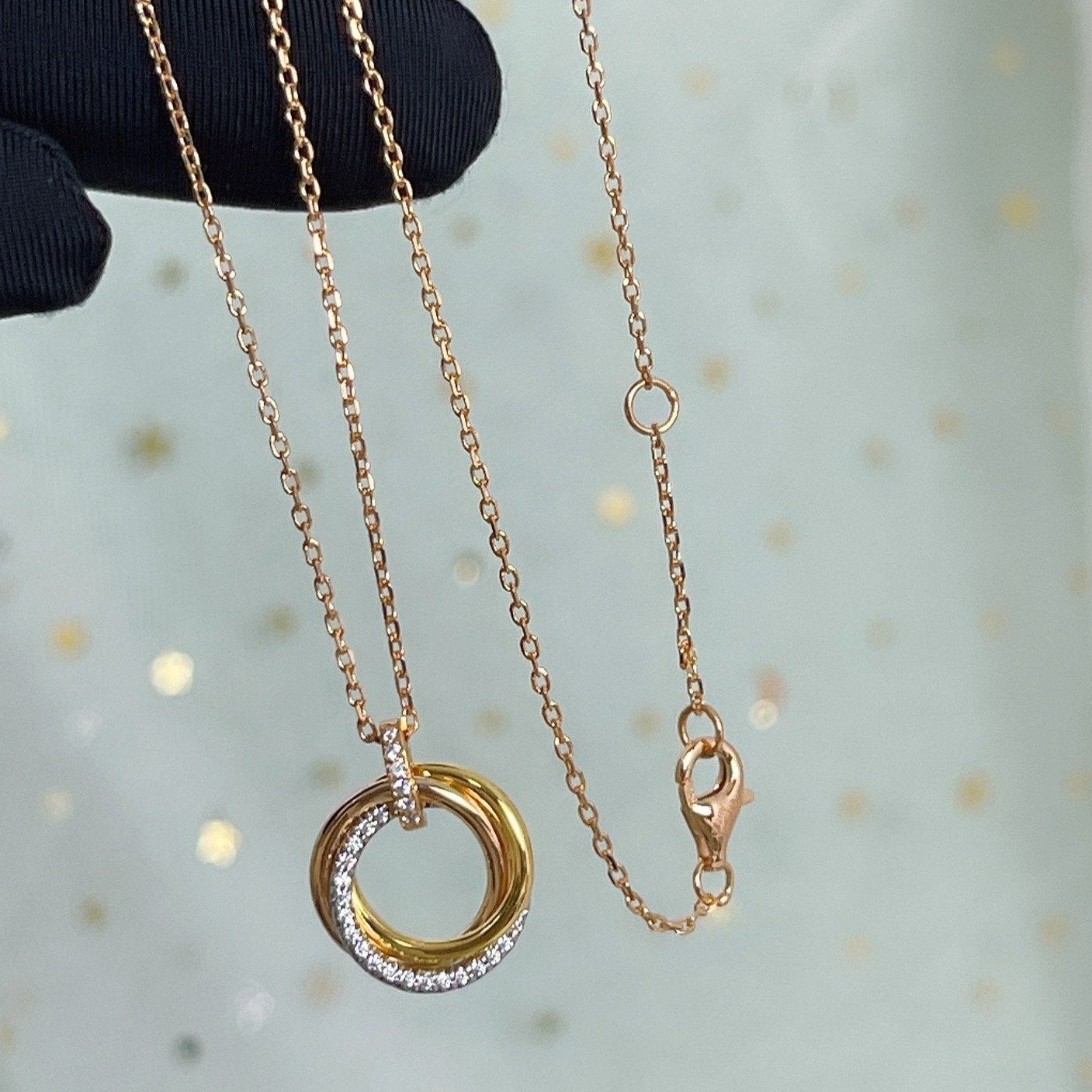 [moco jewelrys]TRINITY NECKLACE SILVER GOLD PINK GOLD DIAMONDS