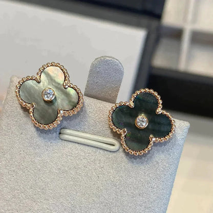 [moco jewelrys]CLOVER MEDIUM 1 MOTIFS GRAY MOP  DIAMOND EARRINGS