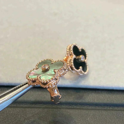 [moco jewelrys]CLOVER MEDIUM 1 MOTIFS GRAY MOP  DIAMOND EARRINGS