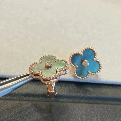 [moco jewelrys]CLOVER MEDIUM 1 MOTIFS GRAY MOP  DIAMOND EARRINGS