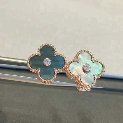[moco jewelrys]CLOVER MEDIUM 1 MOTIFS GRAY MOP  DIAMOND EARRINGS