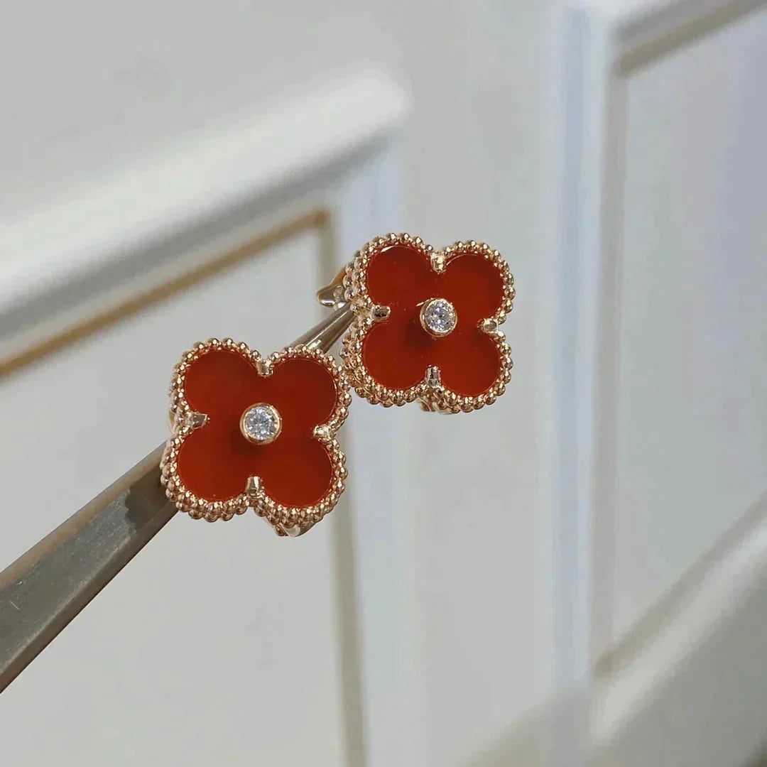 [moco jewelrys]CLOVER MEDIUM 1 MOTIFS CARNELIAN  DIAMOND earrings