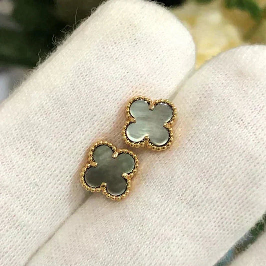[moco jewelrys]CLOVER MINI 9.5MM GRAY MOP EARRINGS