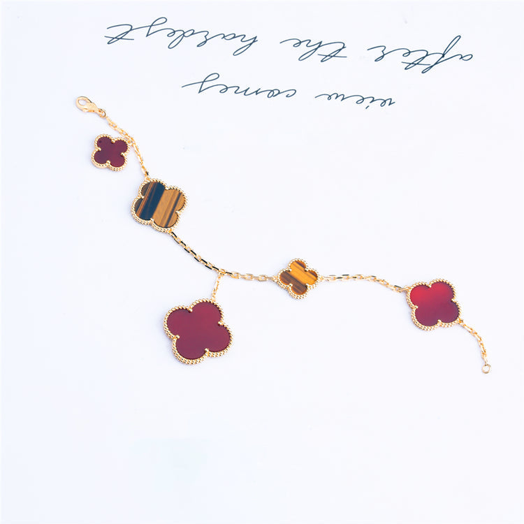 [moco jewelrys]CLOVER BRACELET 5 MOTIFS CARNELIAN TIGER EYE