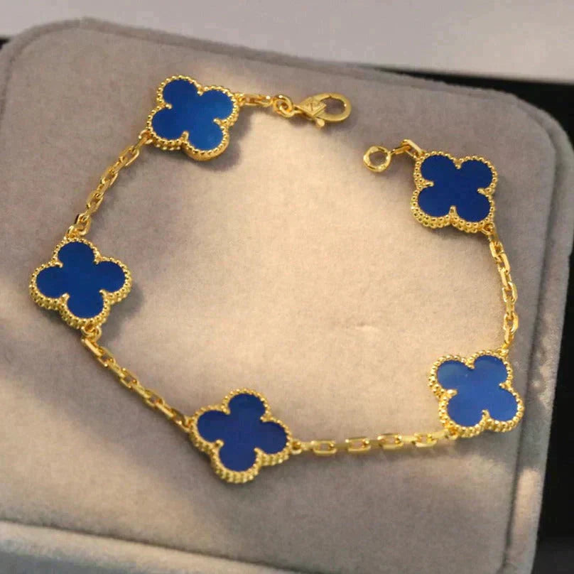 [Moco jewelrys] CLOVER 5 MOTIF BLUE AGATE BRACELET COLLECTION