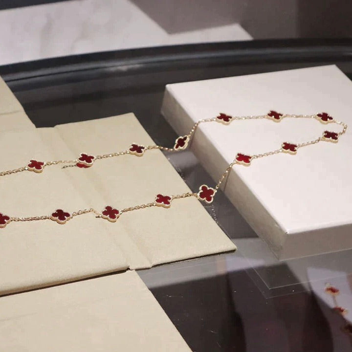 [moco jewelrys]CLOVER 20 MOTIFS CARNELIAN NECKLACE