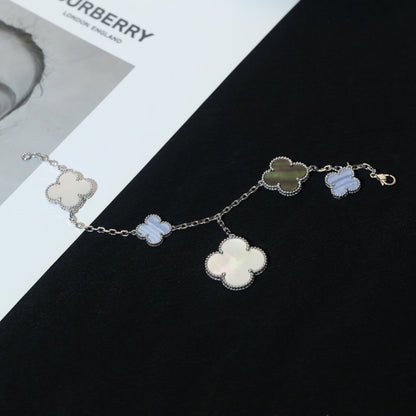 [moco jewelrys]CLOVER BRACELET 5 MOTIFS MOP CHALCEDONY SILVER