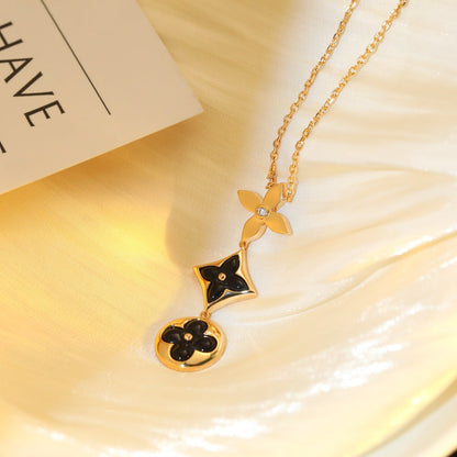 [moco jewelrys]STAR AND SUN ONYX PINK GOLD NECKLACE