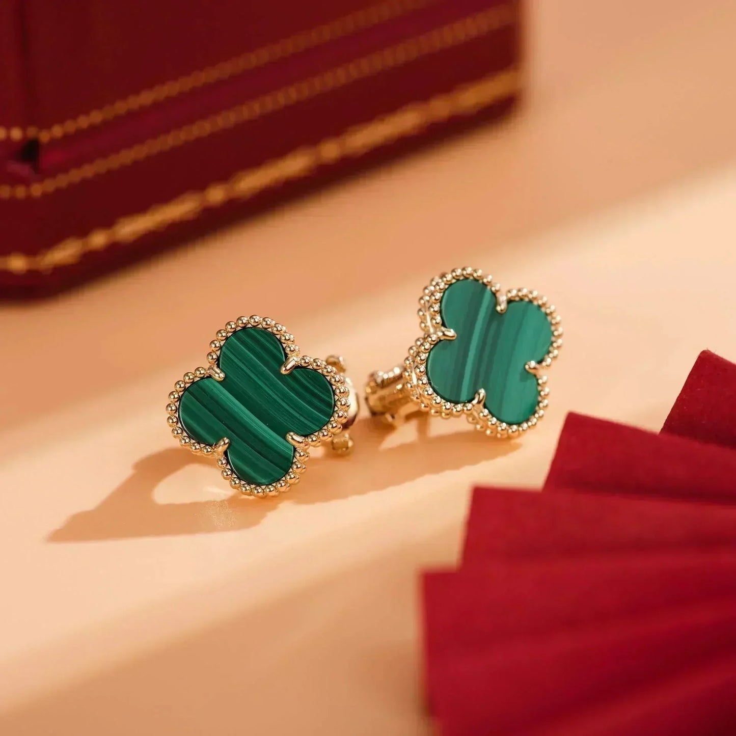 [moco jewelrys]CLOVER MEDIUM 1 MOTIFS MALACHITE  EARRINGS