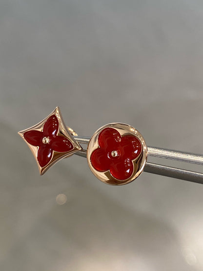 [moco jewelrys]STAR AND SUN PINK GOLD CARNELIAN STUD EARRINGS