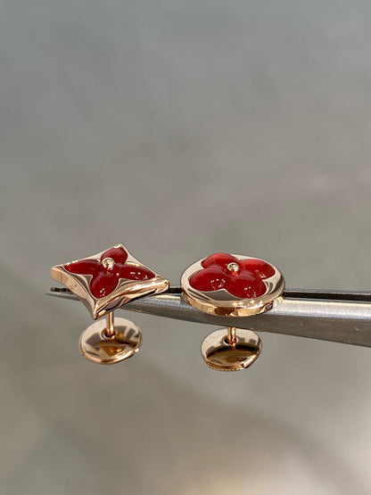 [moco jewelrys]STAR AND SUN PINK GOLD CARNELIAN STUD EARRINGS