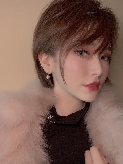 [moco jewelrys]DOUBLE STAR PINK GOLD MOP DROP EARRINGS
