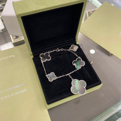 [moco jewelrys]CLOVER 5 MOTIFS SIVLER DARK MOP BRACELET
