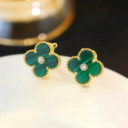 [moco jewelrys]CLOVER MEDIUM 1 MOTIFS MALACHITE DIAMOND EARRINGS