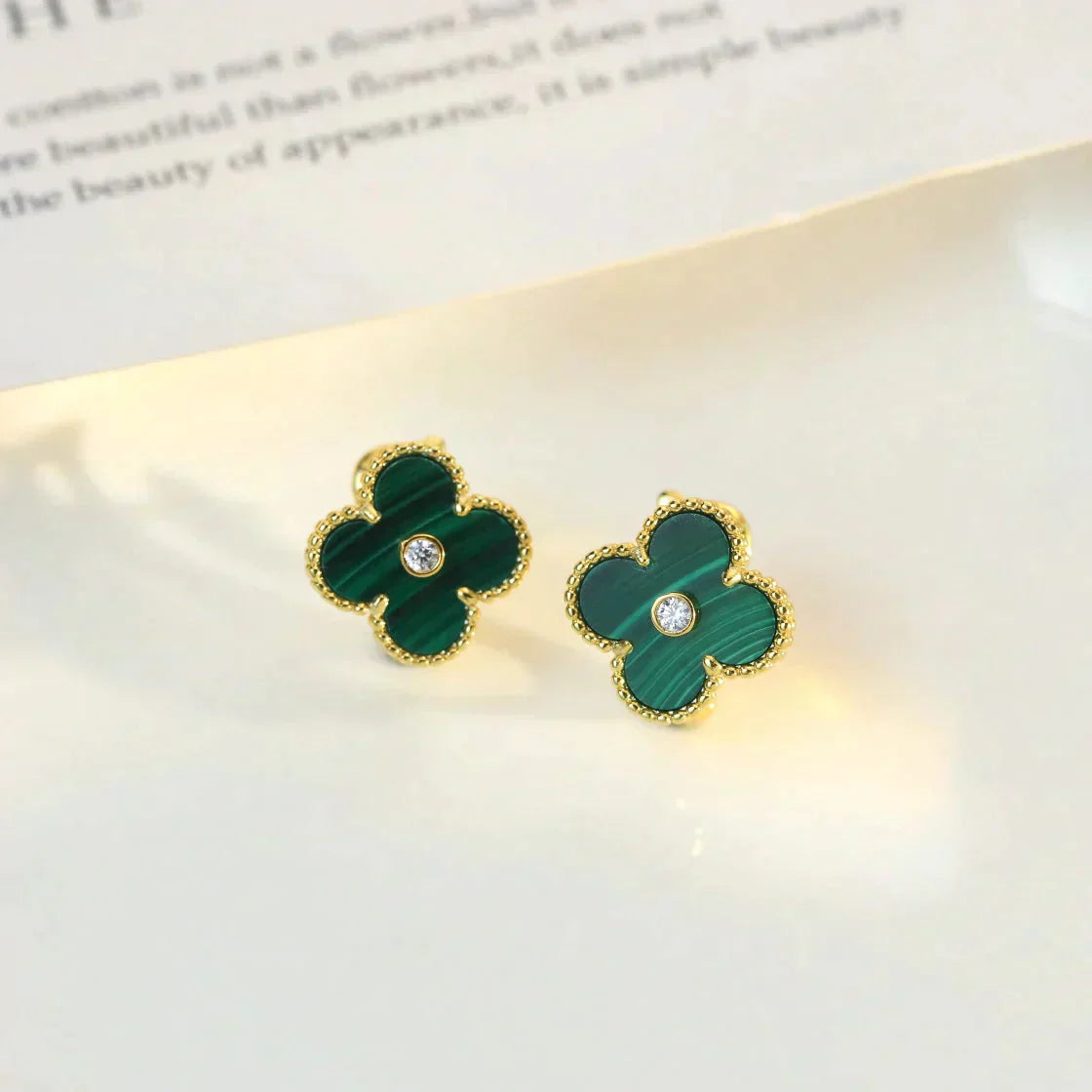 [moco jewelrys]CLOVER MEDIUM 1 MOTIFS MALACHITE DIAMOND EARRINGS
