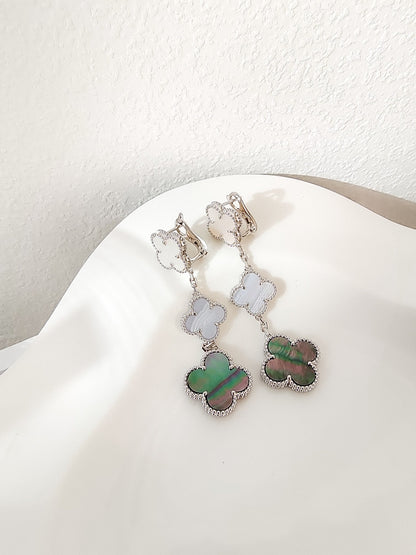 [moco jewelrys]CLOVER 3 MOTIFS CHALCEDONY DARK MOP SILVER EARRINGS