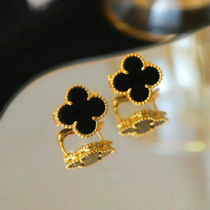 [moco jewelrys]CLOVER MEDIUM 1 MOTIFS  ONYX STUD EARRINGS