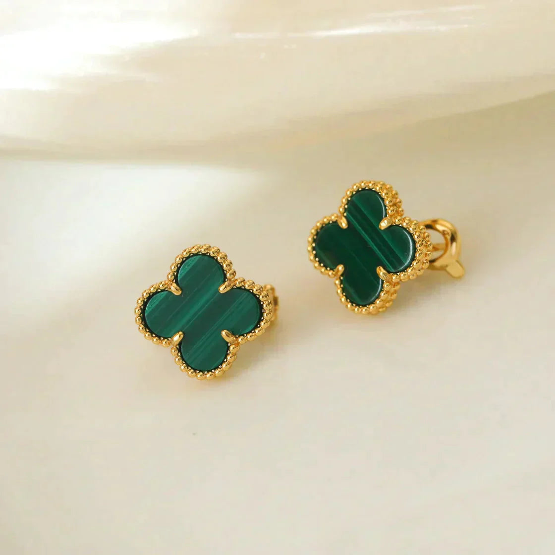 [moco jewelrys]CLOVER MEDIUM 1 MOTIFS MALACHITE  EARRINGS