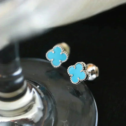 [moco jewelrys]CLOVER MINI 9.5MM ONYX STUD EARRINGS SILVER
