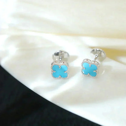 [moco jewelrys]CLOVER MINI 9.5MM ONYX STUD EARRINGS SILVER