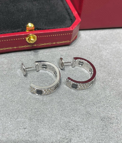[moco jewelrys]LOVE CERAMIC DIAMOND PAVED SILVER EARRINGS