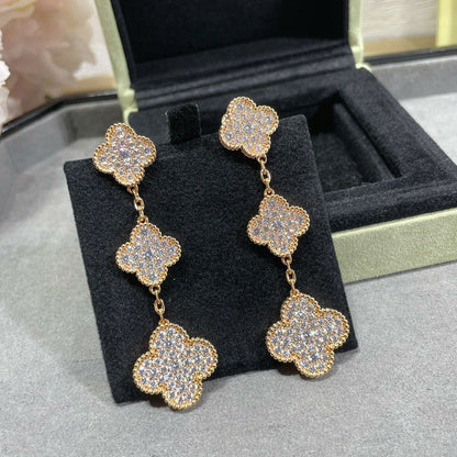[moco jewelrys]CLOVER 3 MOTIFS DIAMOND PAVED ROSE GOLD EARRINGS