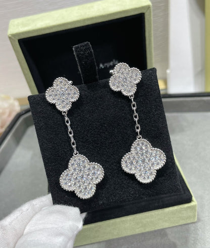 [moco jewelrys]CLOVER 2 MOTIFS DIAMOND PAVED SILVER EARRINGS