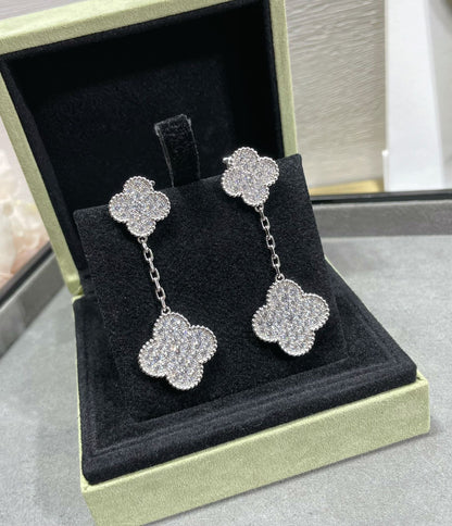 [moco jewelrys]CLOVER 2 MOTIFS DIAMOND PAVED SILVER EARRINGS