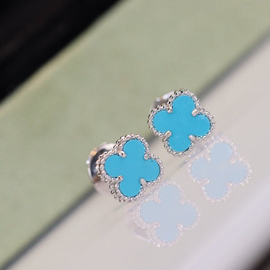 [moco jewelrys]CLOVER MINI TURQUOISE SILVER STUD EARRINGS