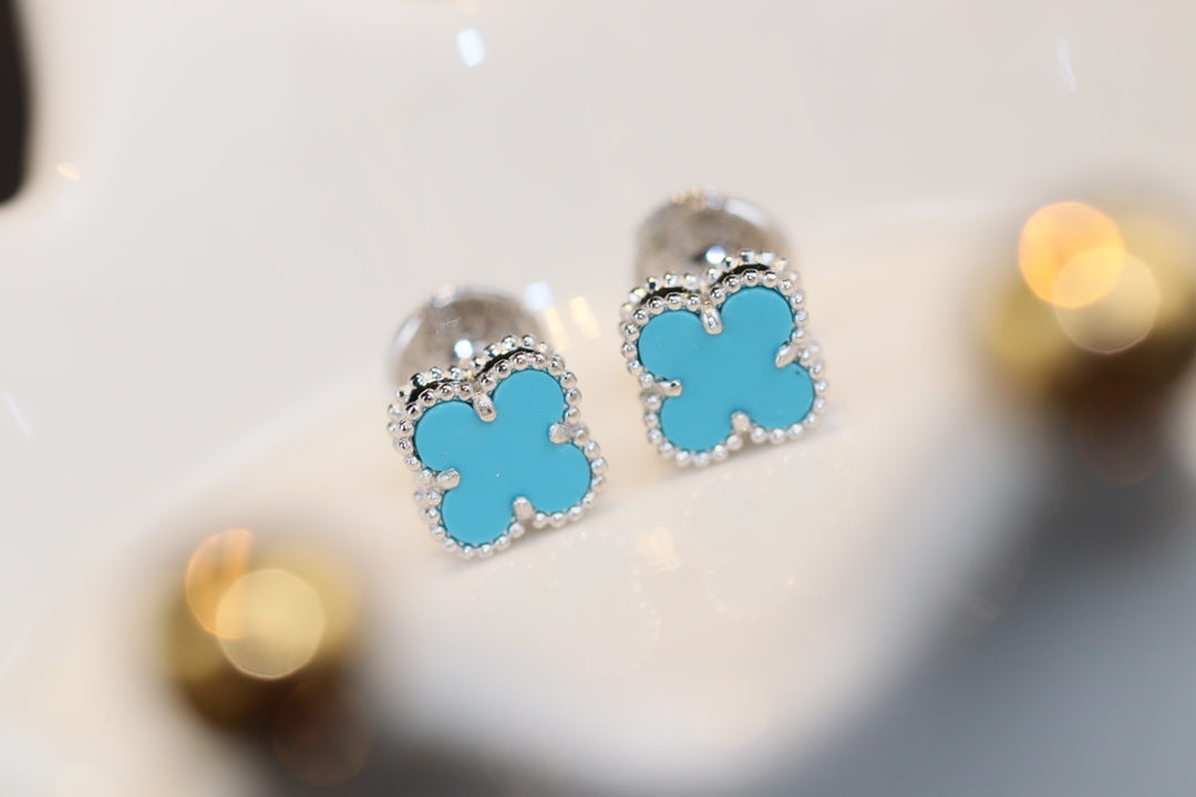 [moco jewelrys]CLOVER MINI TURQUOISE SILVER STUD EARRINGS
