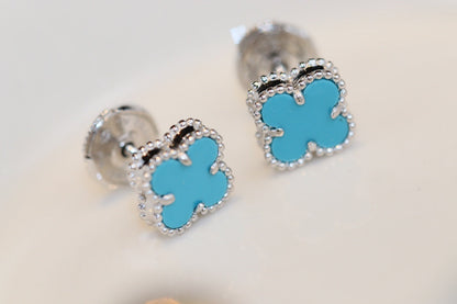[moco jewelrys]CLOVER MINI TURQUOISE SILVER STUD EARRINGS