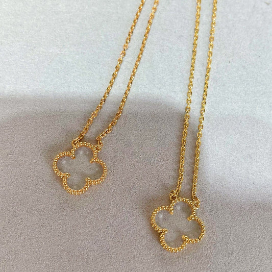 [moco jewelrys]CLOVER ROCK CRYSTAL ROSE GOLD NECKLACE