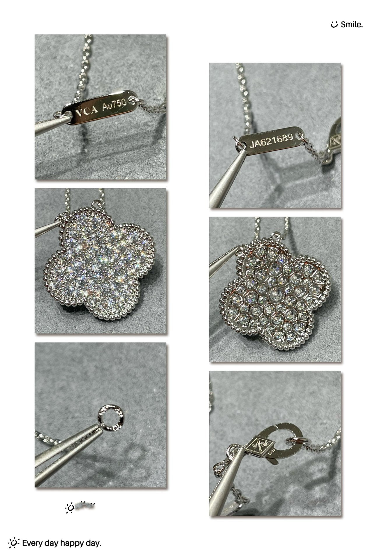 [moco jewelrys]CLOVER 25MM LARGE PENDANT DIAMOND PAVED SILVER NECKLACE