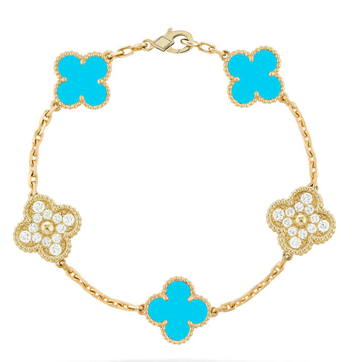 [Moco jewelrys] CLOVER 5 MOTIF TURQUOISE BRACELET COLLECTION