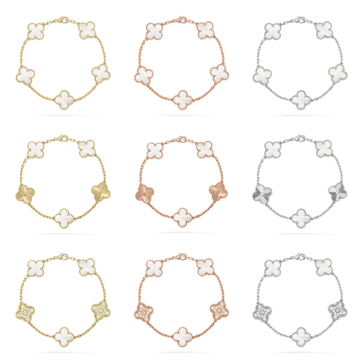 [Moco jewelrys]CLOVER WHITE PEARL MOP 5 MOTIF BRACELET COLLECTION