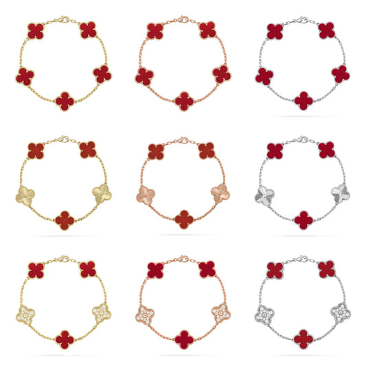[Moco jewelrys] CLOVER 5 MOTIF RED CORNELIAN BRACELET COLLECTION