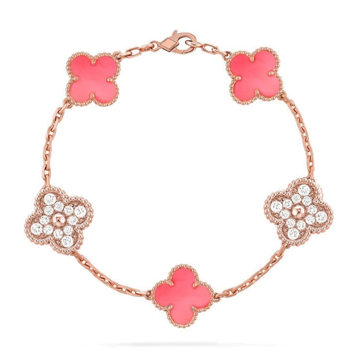 [Moco jewelrys] CLOVER 5 MOTIFS  PINK MOP BRACELET COLLECTION