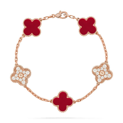[Moco jewelrys] CLOVER 5 MOTIF RED CORNELIAN BRACELET COLLECTION