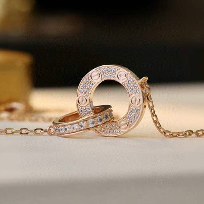 [moco jewelrys]LOVE 7.6MM NECKLACE ROSE GOLD AND SILVER  FULL DIAMOND