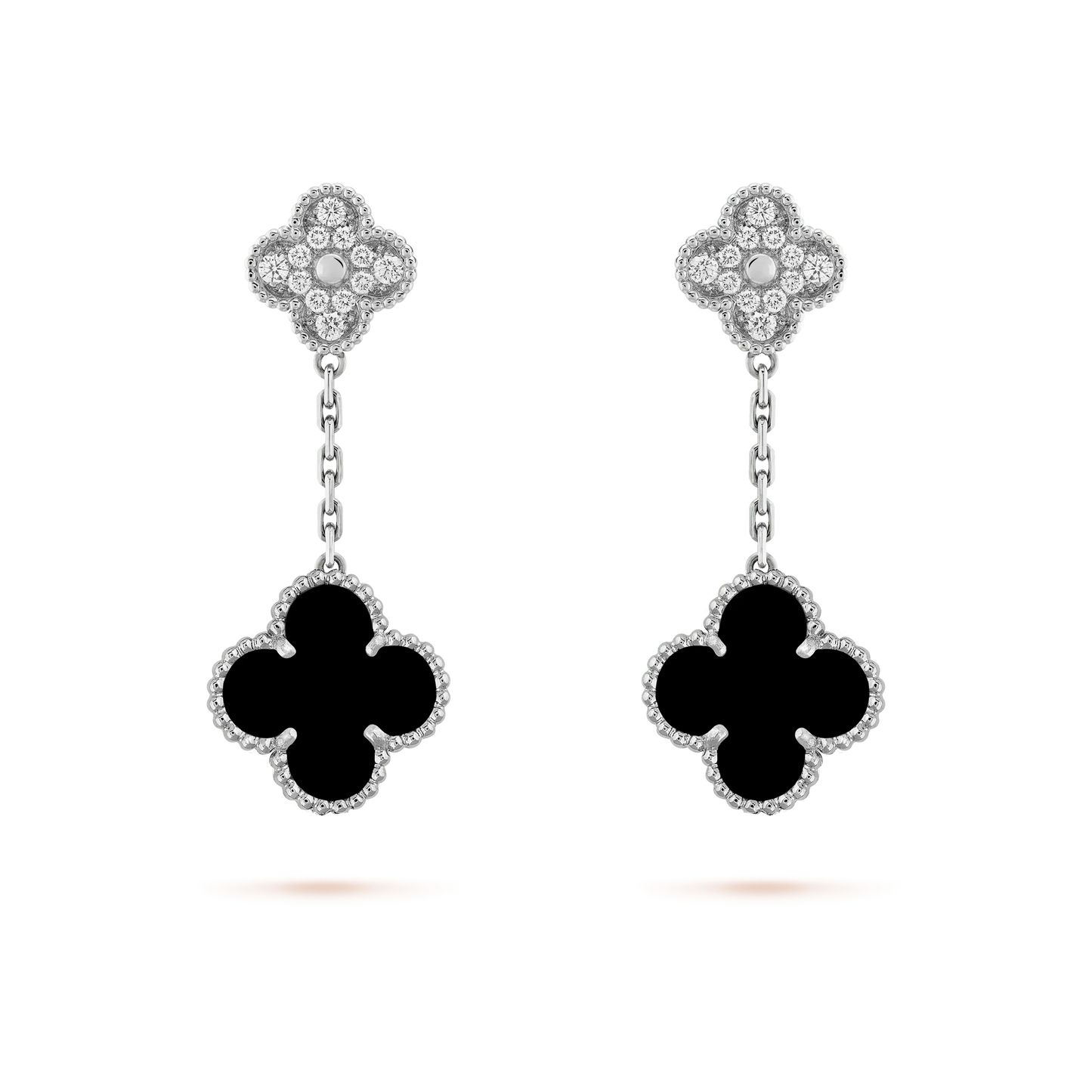 [moco jewelrys]CLOVER 2 MOTIFS  DIAMOND ONYX EARRINGS SILVER