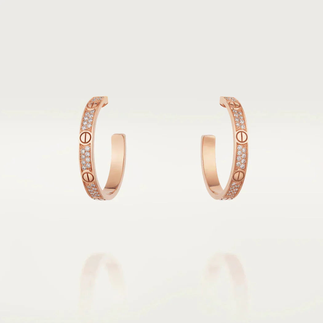 [moco jewelrys]LOVE DIAMOND PINK GOLD HOOP EARRINGS