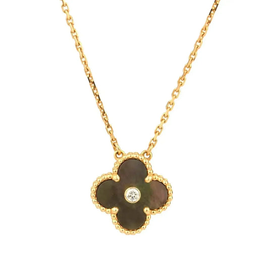 [moco jewelrys]CLOVER 15MM DIAMOND AND MOTHER-OF-GREY NECKLACE
