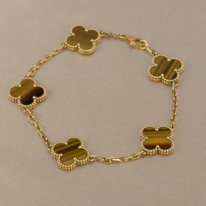 [Moco jewelrys] CLOVER 5 MOTIFS TIGER EYE BRACELET COLLECTION