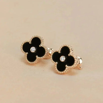 [moco jewelrys]CLOVER MEDIUM 1 MOTIFS ONYX DIAMOND EARRINGS