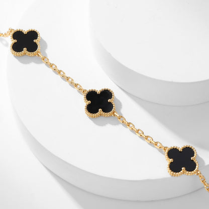 [moco jewelrys]CLOVER 10 MOTIFS ONYX NECKLACE