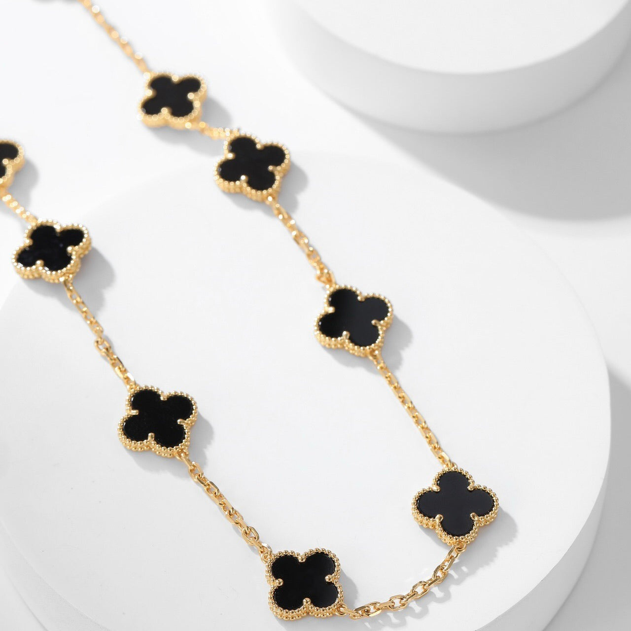 [moco jewelrys]CLOVER 10 MOTIFS ONYX NECKLACE