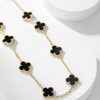 [moco jewelrys]CLOVER 10 MOTIFS ONYX NECKLACE