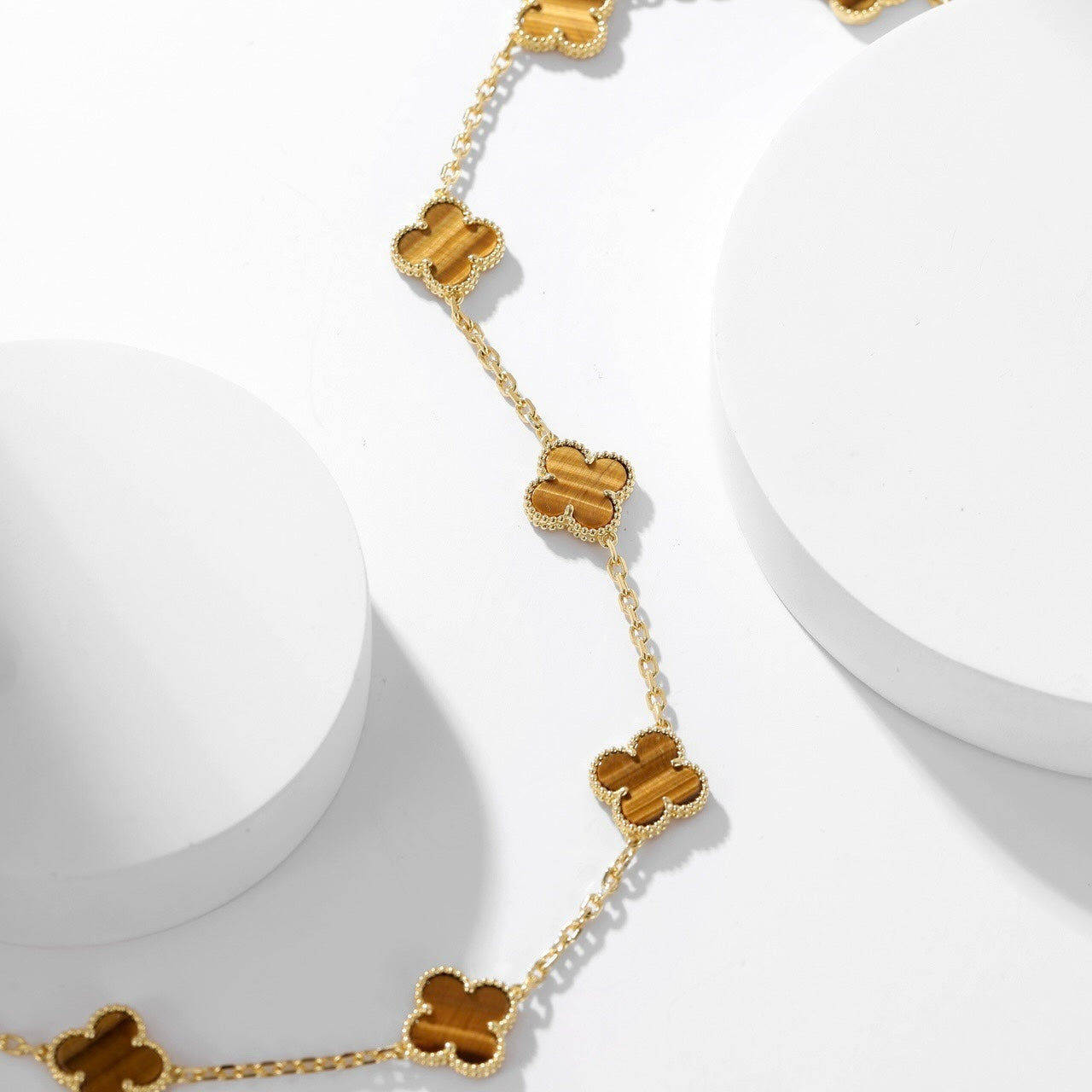 [moco jewelrys]CLOVER 10 MOTIFS TIGER EYE NECKLACE