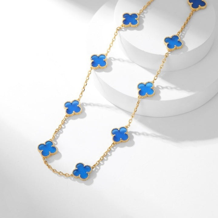 [moco jewelrys]CLOVER 10 MOTIFS BLUE AGATE NECKLACE